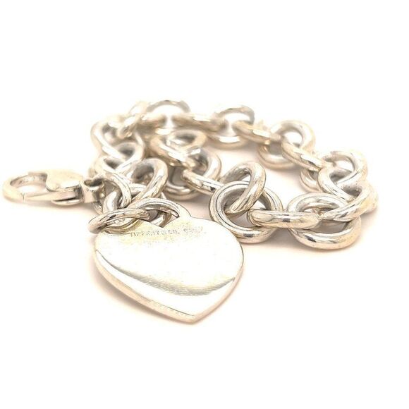 Tiffany & Co Estate Bracelet with Heart Charm Silver 7.5" 35.6 Grams TIF204 - Picture 1 of 10